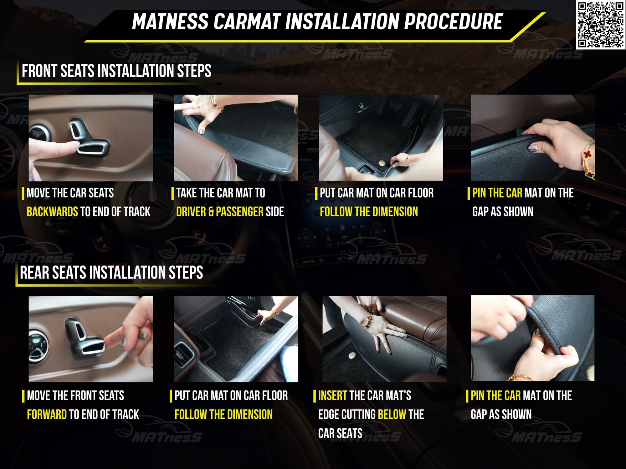 MATNESS step-by-step fitment guide — front and rear seat installation